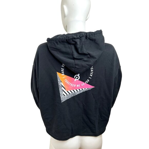 Adidas x Peloton Women’s Cropped Hoodie Black Logos Graphic Sweatshirt H48722 - Picture 10 of 14